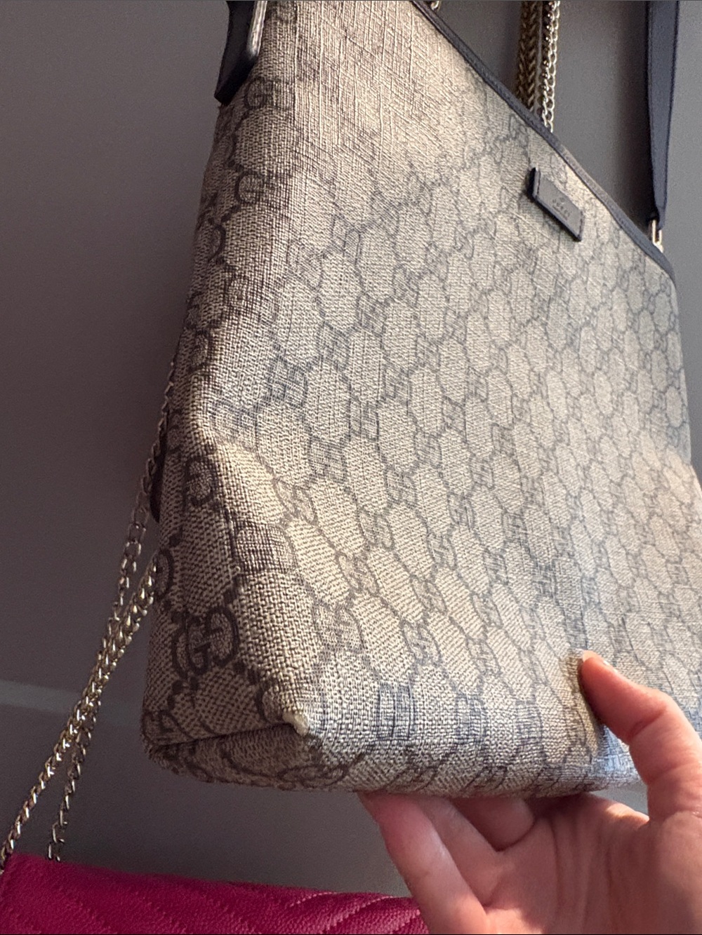 Gucci Beige GG Canvas Crossbody Bag with Black Trim - Picture 7 of 7